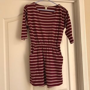 Burgundy and white striped dress